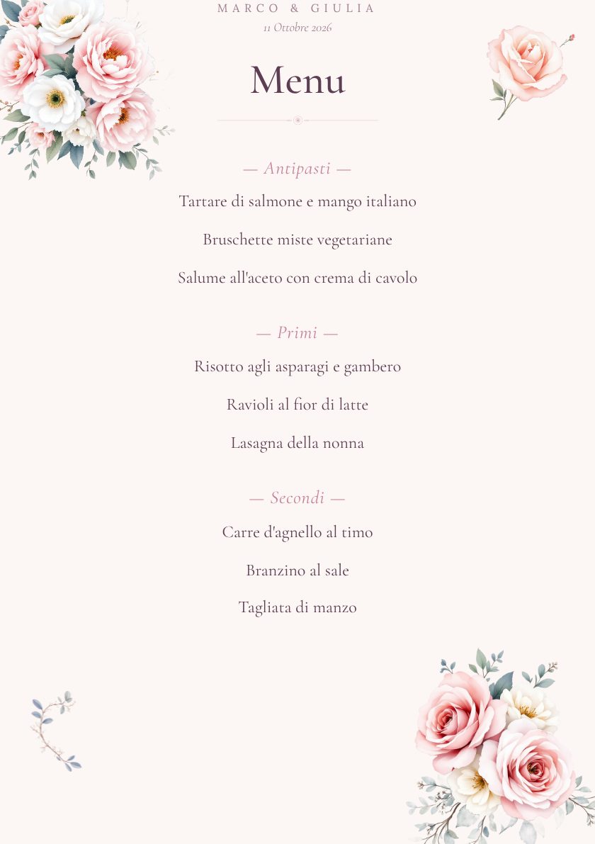 Stampabile coordinato — Menù della cena